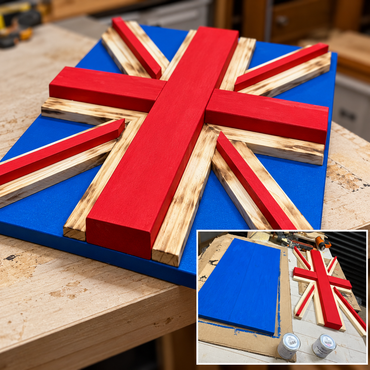 Handmade 3D wooden Union Jack flag