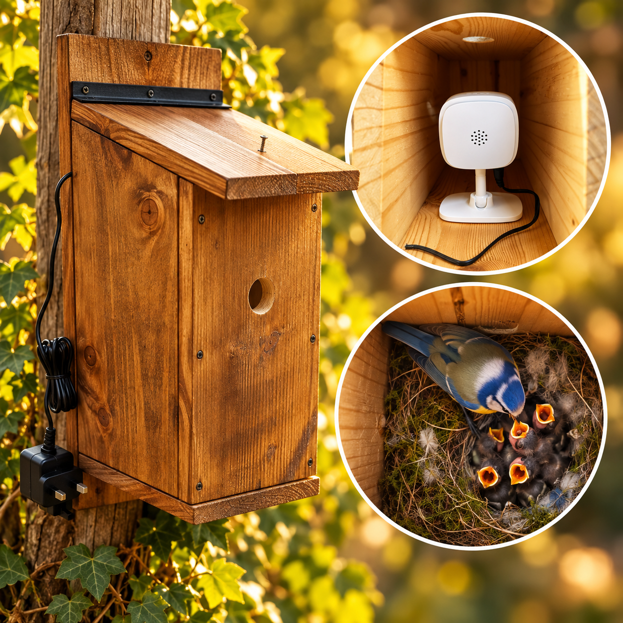 Handmade wooden camera birdbox