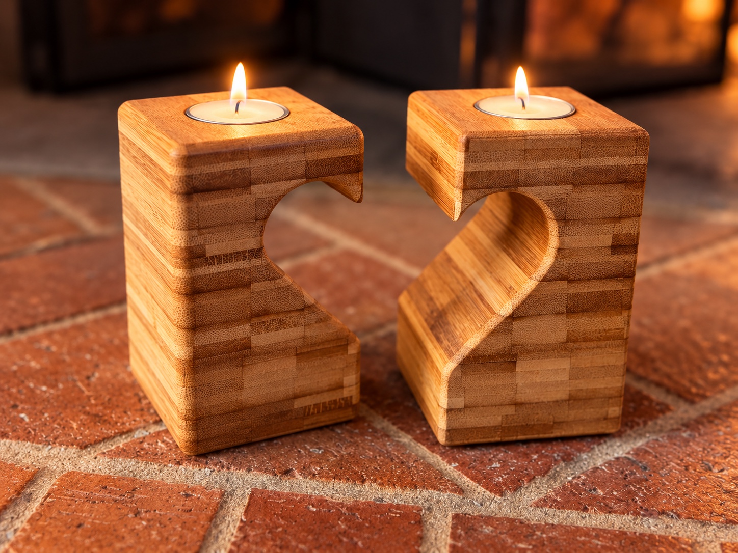 Pair of handmade wooden heart tealight candle holders