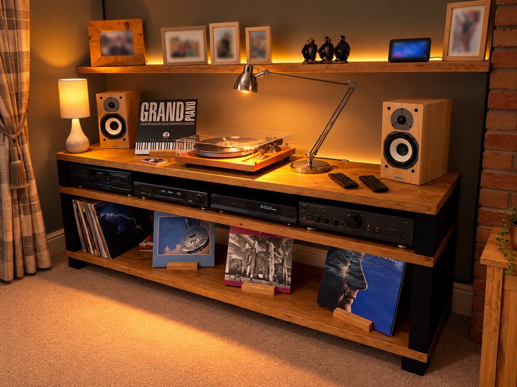 Handmade rustic hi-fi console