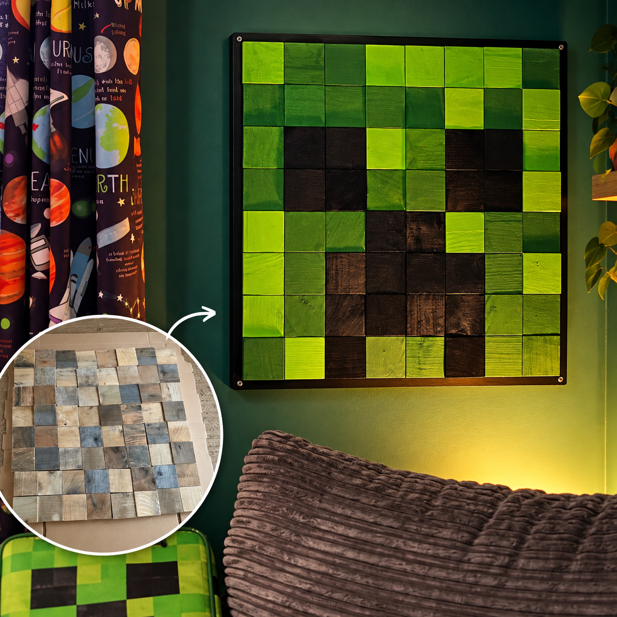 Custom handmade wooden pixel image